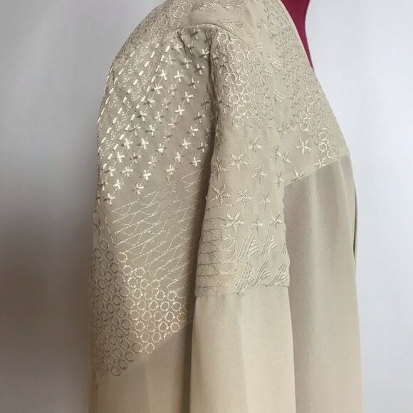 Chico's Sheer Cream Blouse with Beaded Fringe Detail Women Size XXL Embroidered - Picture 7 of 12